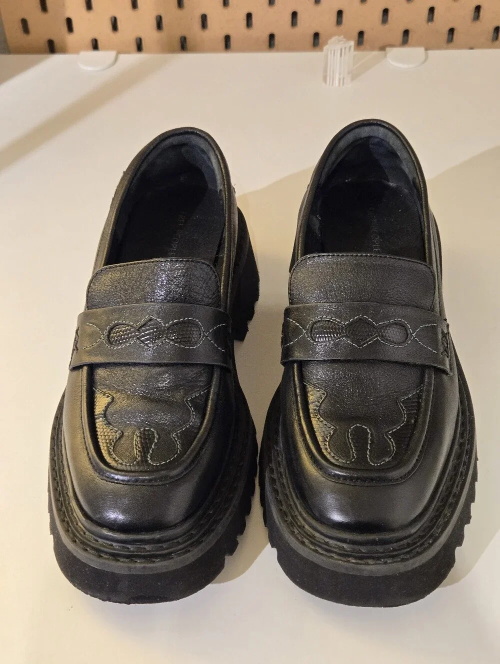 Free People Black Leather Chunky Penny Loafers